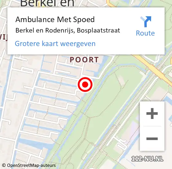 Locatie op kaart van de 112 melding: Ambulance Met Spoed Naar Berkel en Rodenrijs, Bosplaatstraat op 11 maart 2022 02:37