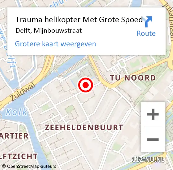 Locatie op kaart van de 112 melding: Trauma helikopter Met Grote Spoed Naar Delft, Mijnbouwstraat op 11 maart 2022 03:20