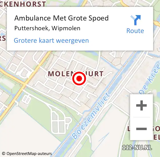 Locatie op kaart van de 112 melding: Ambulance Met Grote Spoed Naar Puttershoek, Wipmolen op 11 maart 2022 04:07