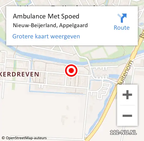 Locatie op kaart van de 112 melding: Ambulance Met Spoed Naar Nieuw-Beijerland, Appelgaard op 11 maart 2022 06:46