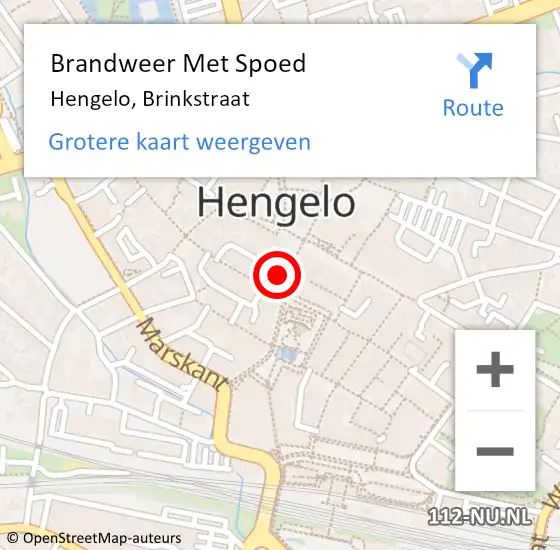 Locatie op kaart van de 112 melding: Brandweer Met Spoed Naar Hengelo, Brinkstraat op 11 maart 2022 07:02