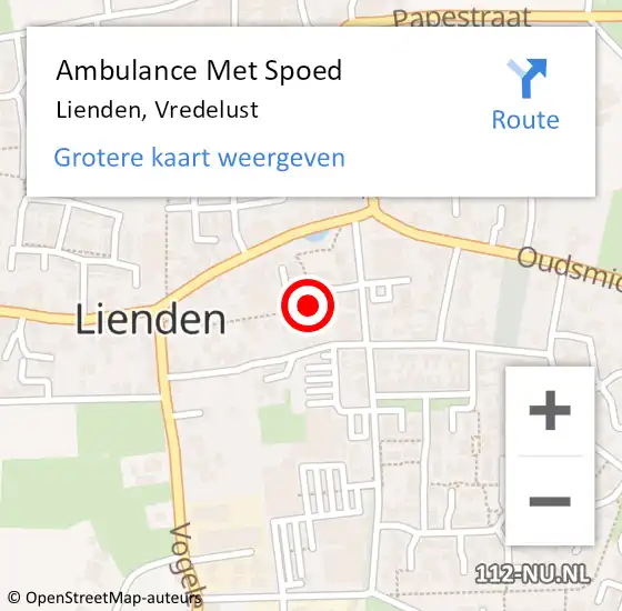 Locatie op kaart van de 112 melding: Ambulance Met Spoed Naar Lienden, Vredelust op 11 maart 2022 07:12