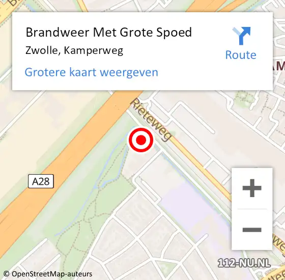 Locatie op kaart van de 112 melding: Brandweer Met Grote Spoed Naar Zwolle, Kamperweg op 11 maart 2022 07:17