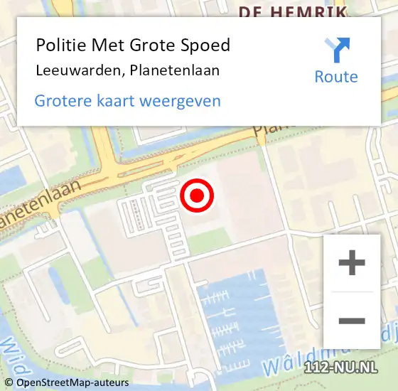 Locatie op kaart van de 112 melding: Politie Met Grote Spoed Naar Leeuwarden, Planetenlaan op 11 maart 2022 07:18