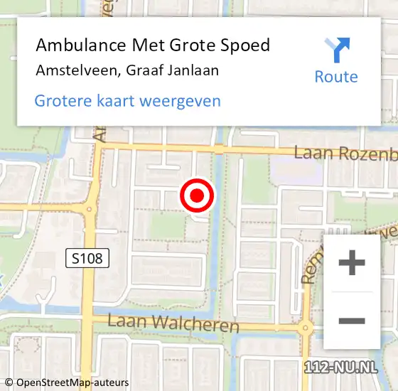 Locatie op kaart van de 112 melding: Ambulance Met Grote Spoed Naar Amstelveen, Graaf Janlaan op 11 maart 2022 08:04