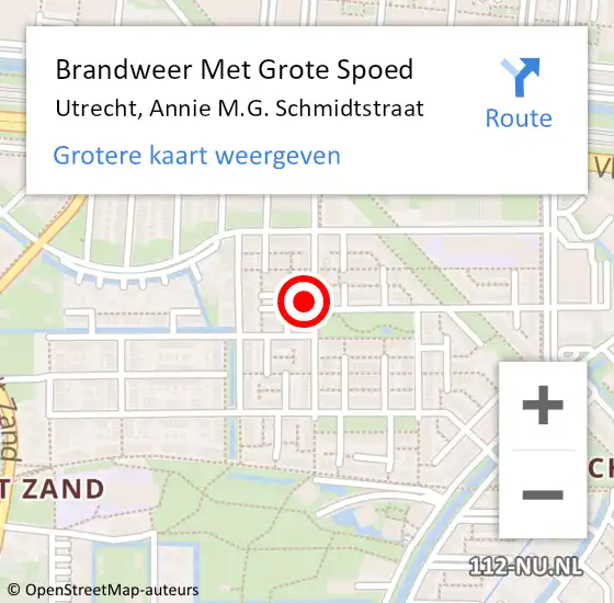 Locatie op kaart van de 112 melding: Brandweer Met Grote Spoed Naar Utrecht, Annie M.G. Schmidtstraat op 11 maart 2022 08:05