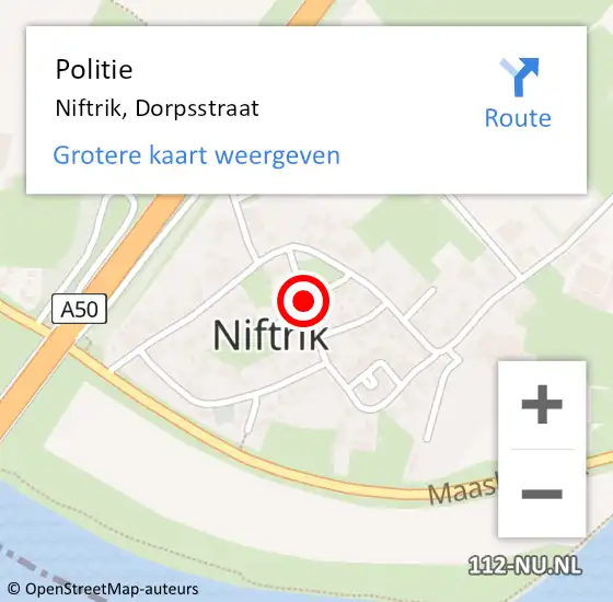 Locatie op kaart van de 112 melding: Politie Niftrik, Dorpsstraat op 11 maart 2022 08:24