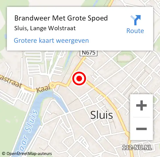 Locatie op kaart van de 112 melding: Brandweer Met Grote Spoed Naar Sluis, Lange Wolstraat op 11 maart 2022 08:25