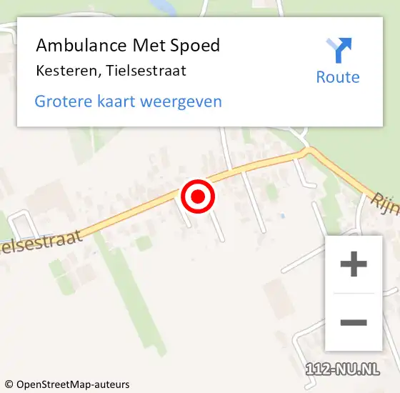 Locatie op kaart van de 112 melding: Ambulance Met Spoed Naar Kesteren, Tielsestraat op 11 maart 2022 08:27