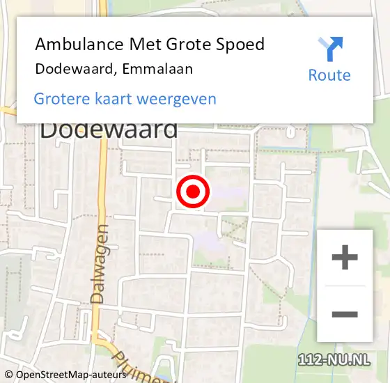 Locatie op kaart van de 112 melding: Ambulance Met Grote Spoed Naar Dodewaard, Emmalaan op 11 maart 2022 08:36