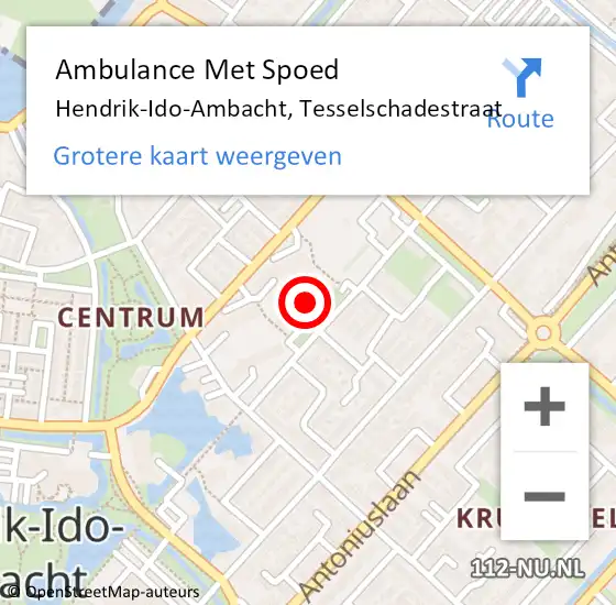 Locatie op kaart van de 112 melding: Ambulance Met Spoed Naar Hendrik-Ido-Ambacht, Tesselschadestraat op 11 maart 2022 08:41