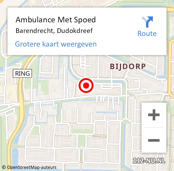 Locatie op kaart van de 112 melding: Ambulance Met Spoed Naar Barendrecht, Dudokdreef op 11 maart 2022 08:41