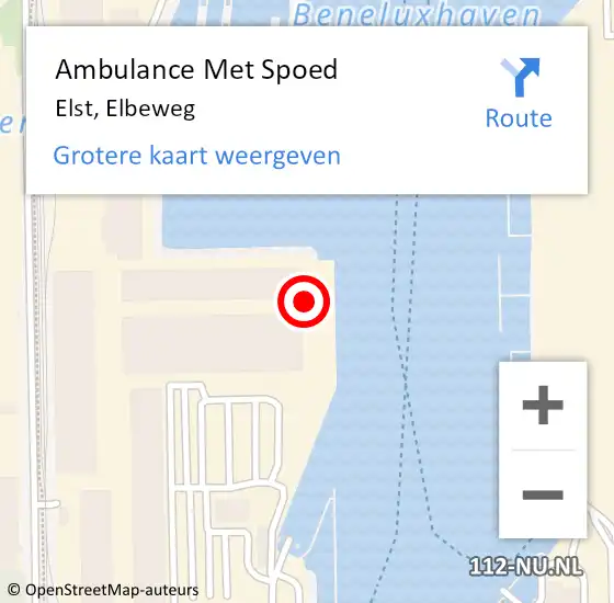 Locatie op kaart van de 112 melding: Ambulance Met Spoed Naar Elst, Elbeweg op 11 maart 2022 08:41