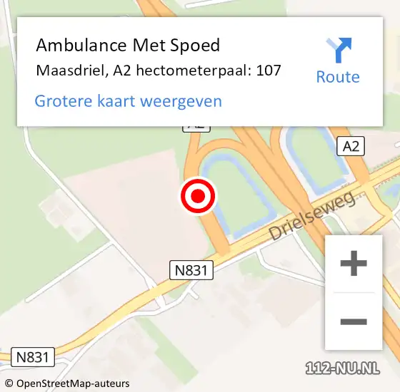 Locatie op kaart van de 112 melding: Ambulance Met Spoed Naar Maasdriel, A2 hectometerpaal: 107 op 11 maart 2022 08:42