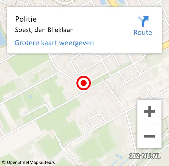 Locatie op kaart van de 112 melding: Politie Soest, den Blieklaan op 11 maart 2022 08:45