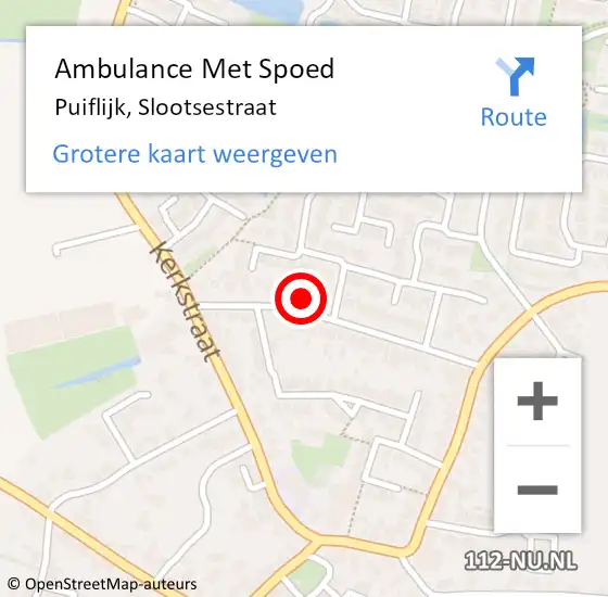 Locatie op kaart van de 112 melding: Ambulance Met Spoed Naar Puiflijk, Slootsestraat op 11 maart 2022 08:46
