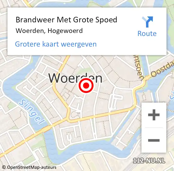 Locatie op kaart van de 112 melding: Brandweer Met Grote Spoed Naar Woerden, Hogewoerd op 11 maart 2022 08:49