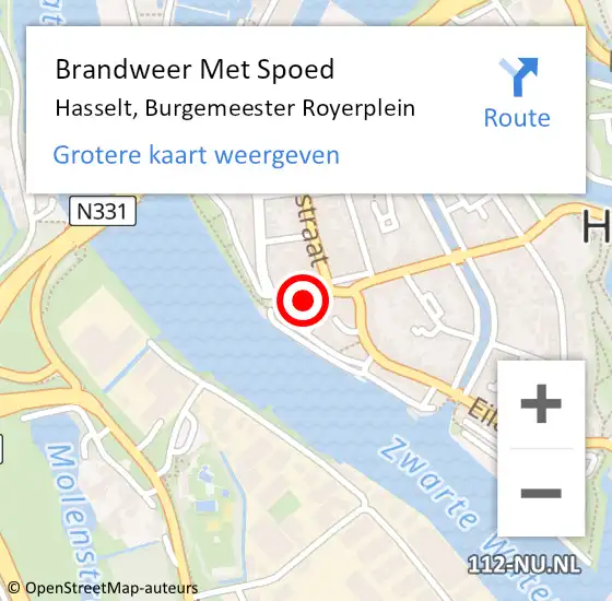 Locatie op kaart van de 112 melding: Brandweer Met Spoed Naar Hasselt, Burgemeester Royerplein op 10 juli 2014 18:18