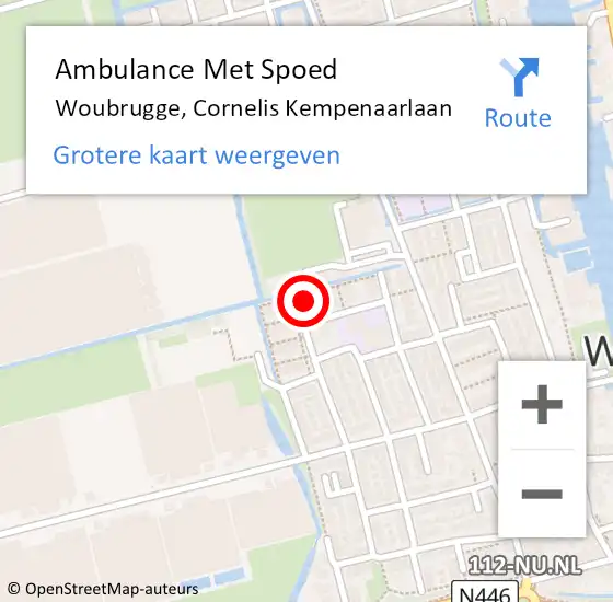 Locatie op kaart van de 112 melding: Ambulance Met Spoed Naar Woubrugge, Cornelis Kempenaarlaan op 11 maart 2022 09:24