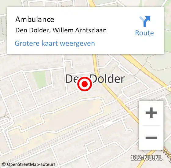 Locatie op kaart van de 112 melding: Ambulance Den Dolder, Willem Arntszlaan op 7 oktober 2013 20:51