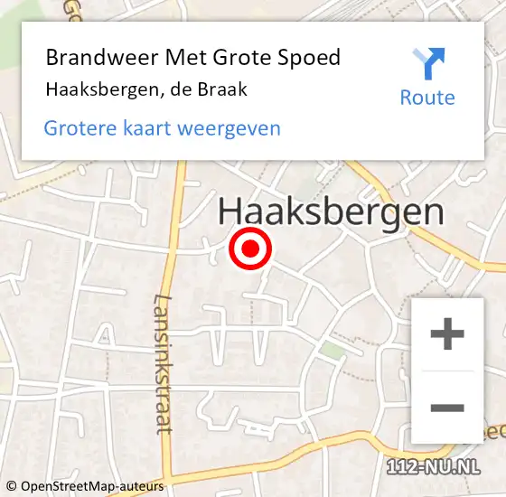 Locatie op kaart van de 112 melding: Brandweer Met Grote Spoed Naar Haaksbergen, de Braak op 11 maart 2022 09:42