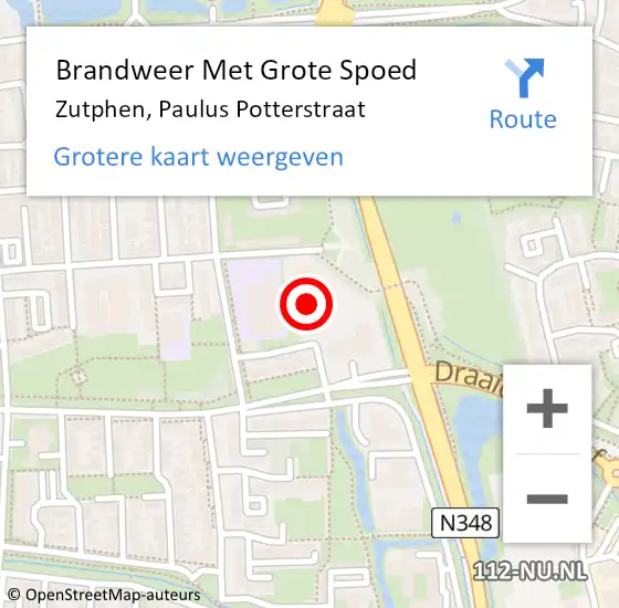 Locatie op kaart van de 112 melding: Brandweer Met Grote Spoed Naar Zutphen, Paulus Potterstraat op 11 maart 2022 09:43