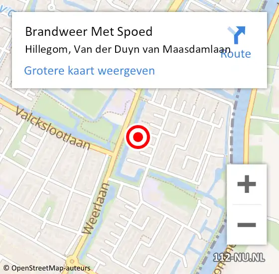 Locatie op kaart van de 112 melding: Brandweer Met Spoed Naar Hillegom, Van der Duyn van Maasdamlaan op 11 maart 2022 09:51