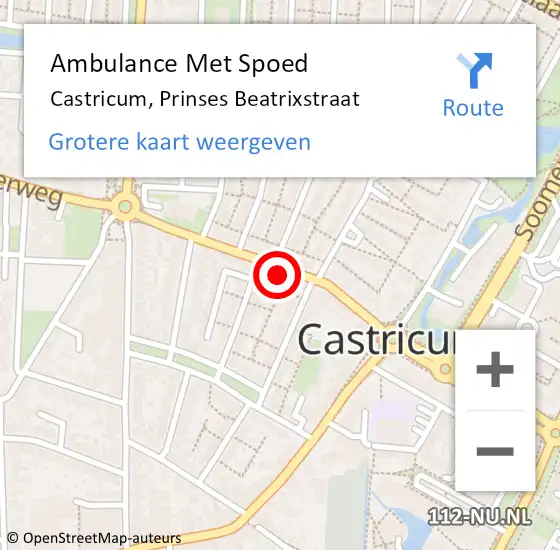 Locatie op kaart van de 112 melding: Ambulance Met Spoed Naar Castricum, Prinses Beatrixstraat op 11 maart 2022 10:32