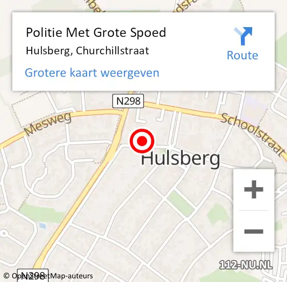 Locatie op kaart van de 112 melding: Politie Met Grote Spoed Naar Hulsberg, Churchillstraat op 11 maart 2022 10:46