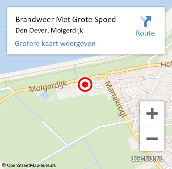 Locatie op kaart van de 112 melding: Brandweer Met Grote Spoed Naar Den Oever, Molgerdijk op 11 maart 2022 10:46