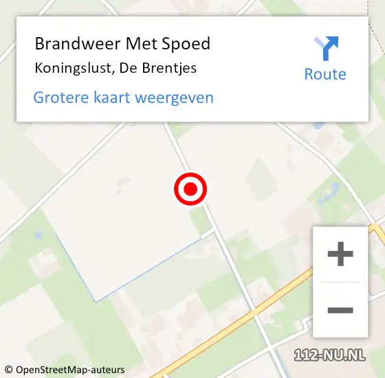 Locatie op kaart van de 112 melding: Brandweer Met Spoed Naar Koningslust, De Brentjes op 11 maart 2022 10:54