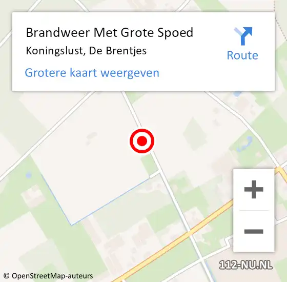 Locatie op kaart van de 112 melding: Brandweer Met Grote Spoed Naar Koningslust, De Brentjes op 11 maart 2022 10:55