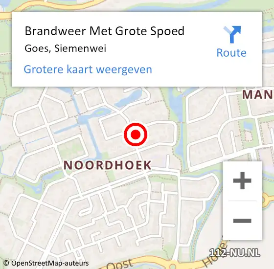 Locatie op kaart van de 112 melding: Brandweer Met Grote Spoed Naar Goes, Siemenwei op 10 juli 2014 18:31