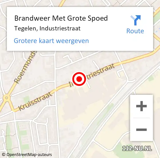 Locatie op kaart van de 112 melding: Brandweer Met Grote Spoed Naar Tegelen, Industriestraat op 11 maart 2022 11:20