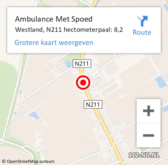 Locatie op kaart van de 112 melding: Ambulance Met Spoed Naar Westland, N211 hectometerpaal: 8,2 op 11 maart 2022 11:25