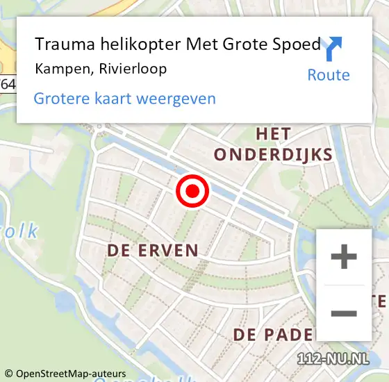 Locatie op kaart van de 112 melding: Trauma helikopter Met Grote Spoed Naar Kampen, Rivierloop op 11 maart 2022 11:26