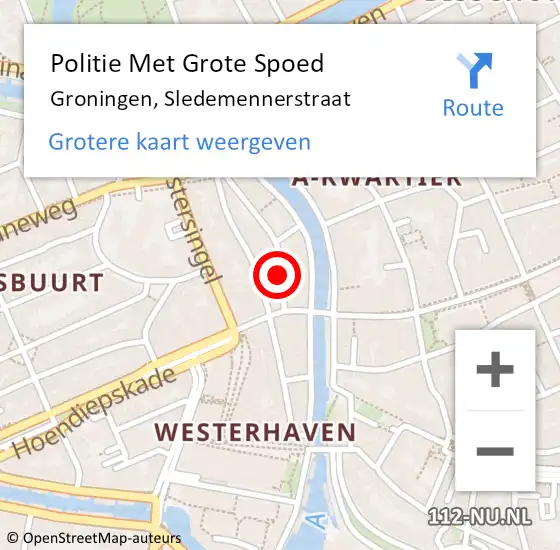 Locatie op kaart van de 112 melding: Politie Met Grote Spoed Naar Groningen, Sledemennerstraat op 11 maart 2022 11:31