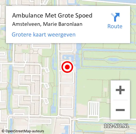 Locatie op kaart van de 112 melding: Ambulance Met Grote Spoed Naar Amstelveen, Marie Baronlaan op 11 maart 2022 11:36