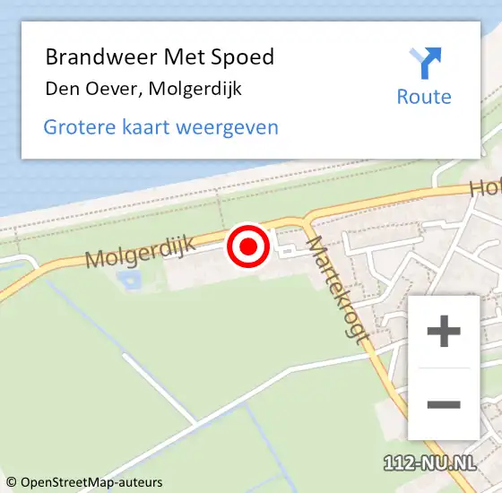 Locatie op kaart van de 112 melding: Brandweer Met Spoed Naar Den Oever, Molgerdijk op 11 maart 2022 11:48