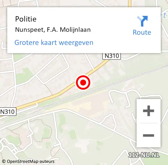 Locatie op kaart van de 112 melding: Politie Nunspeet, F.A. Molijnlaan op 11 maart 2022 11:58