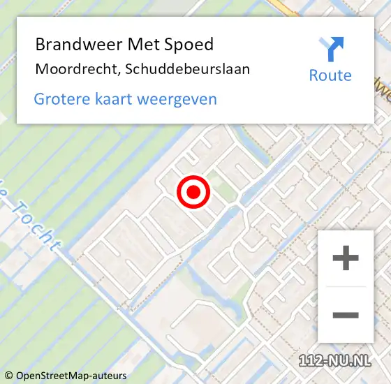 Locatie op kaart van de 112 melding: Brandweer Met Spoed Naar Moordrecht, Schuddebeurslaan op 11 maart 2022 12:03