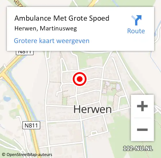 Locatie op kaart van de 112 melding: Ambulance Met Grote Spoed Naar Herwen, Martinusweg op 11 maart 2022 12:23