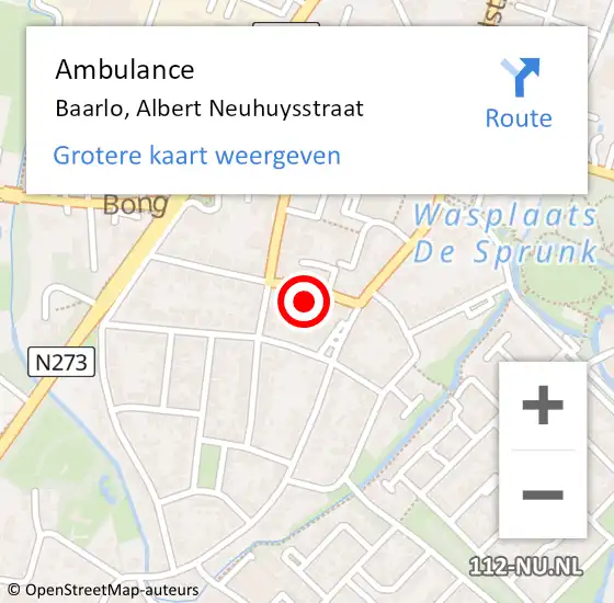 Locatie op kaart van de 112 melding: Ambulance Baarlo, Albert Neuhuysstraat op 10 juli 2014 18:39