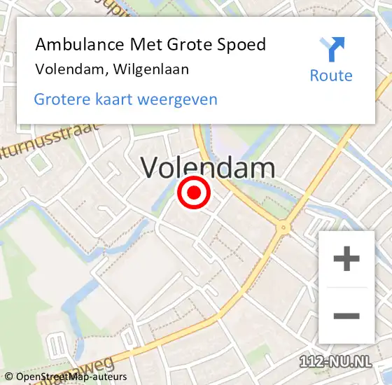 Locatie op kaart van de 112 melding: Ambulance Met Grote Spoed Naar Volendam, Wilgenlaan op 11 maart 2022 12:49