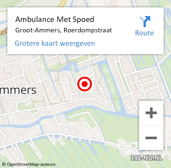 Locatie op kaart van de 112 melding: Ambulance Met Spoed Naar Groot-Ammers, Roerdompstraat op 11 maart 2022 12:50