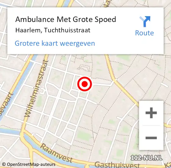 Locatie op kaart van de 112 melding: Ambulance Met Grote Spoed Naar Haarlem, Tuchthuisstraat op 11 maart 2022 13:18