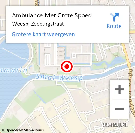 Locatie op kaart van de 112 melding: Ambulance Met Grote Spoed Naar Weesp, Zeeburgstraat op 11 maart 2022 13:29