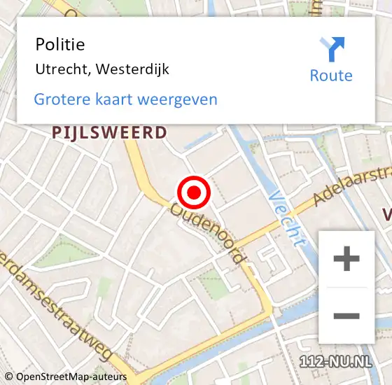 Locatie op kaart van de 112 melding: Politie Utrecht, Westerdijk op 11 maart 2022 13:44