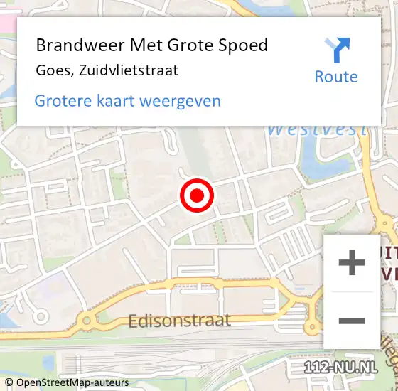 Locatie op kaart van de 112 melding: Brandweer Met Grote Spoed Naar Goes, Zuidvlietstraat op 11 maart 2022 13:47