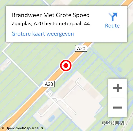 Locatie op kaart van de 112 melding: Brandweer Met Grote Spoed Naar Zuidplas, A20 hectometerpaal: 44 op 11 maart 2022 13:58